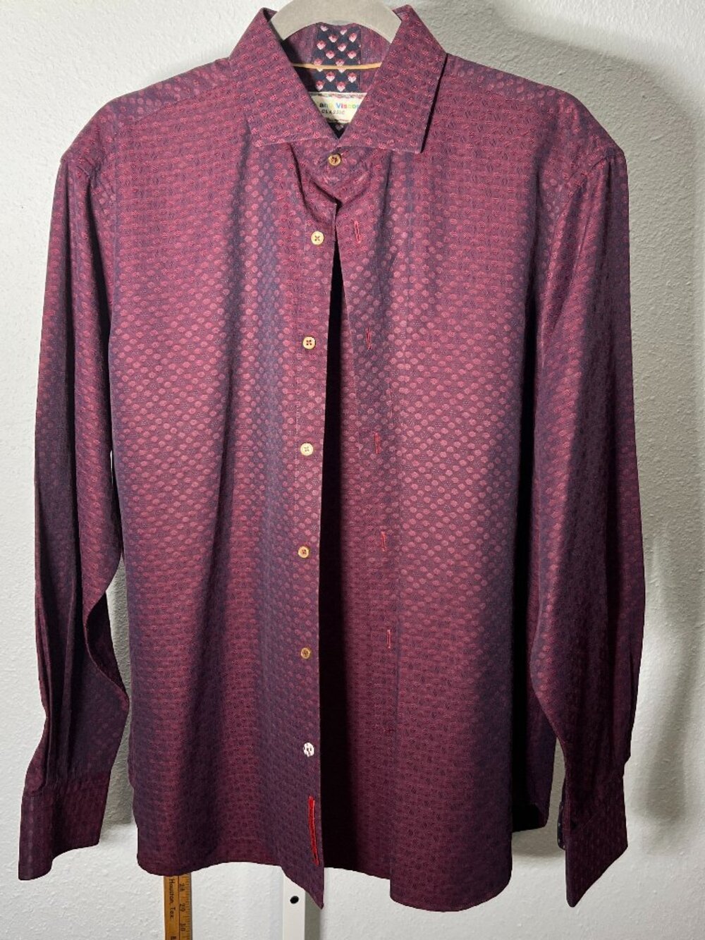 Luchiano Visconti Classic Burgundy Geometric/Lattice Pattern Long-Sleeve SZ Lrg